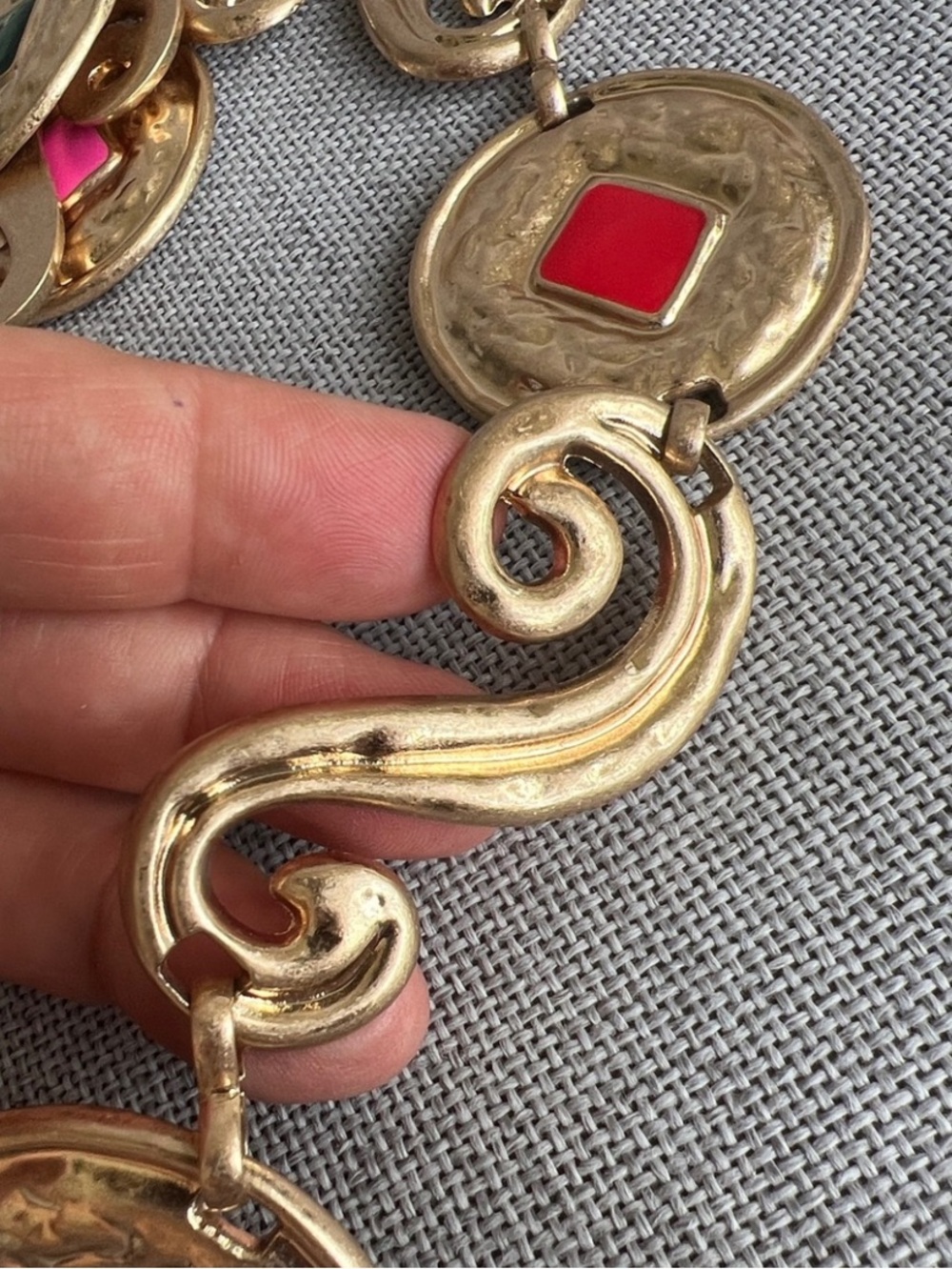 House of Harlow 1960 metal belt gold multicolor enamel NWT One size - Picture 9 of 14